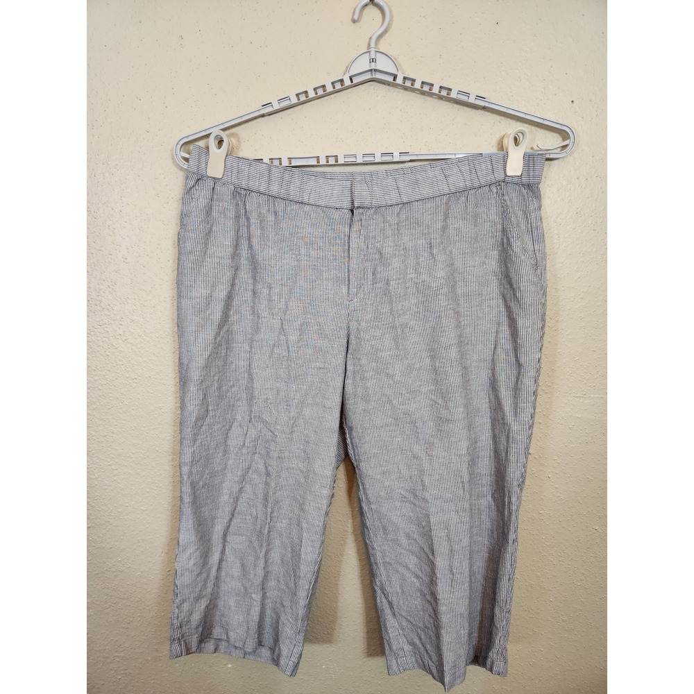 Liz Claiborne Classic Capri Pants Striped Cropped Casual Gray White 2X